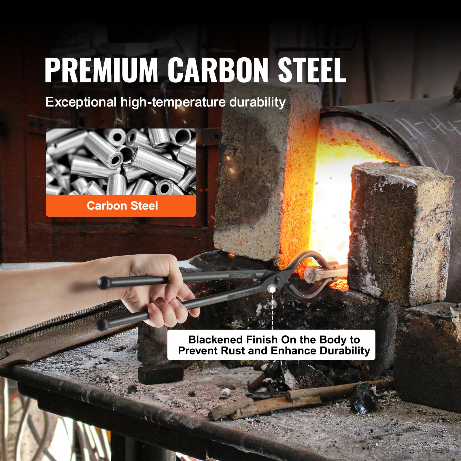 Vevor Blacksmith Tongs, 18    V-Bit Bolt Tongs, Carbon Steel Forge Tongs With A3 Steel Rivets, For Long, Irregular, And Nail-Sha
